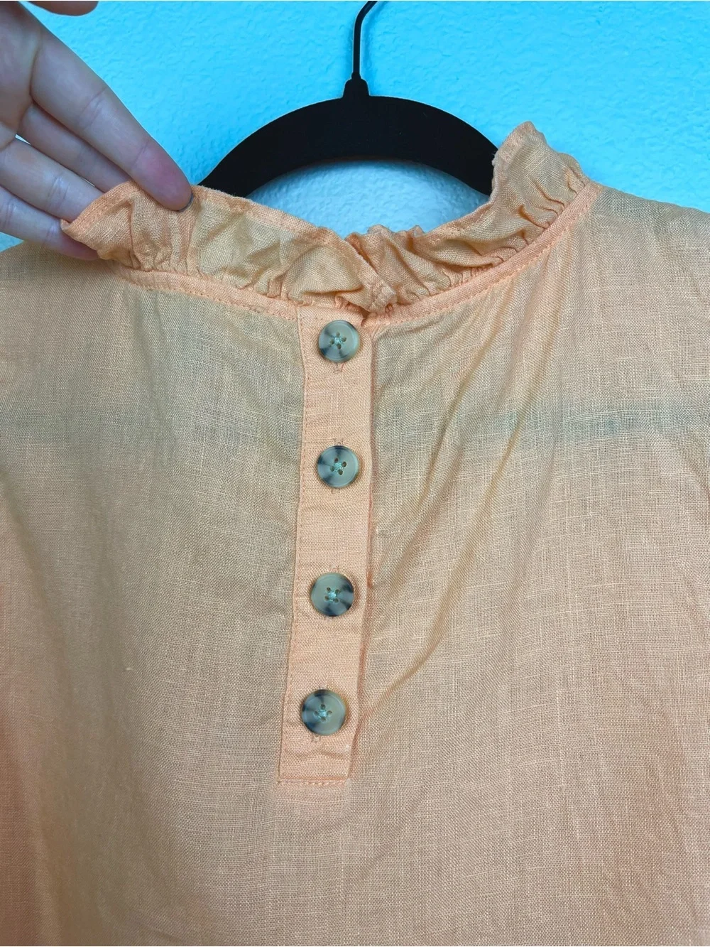J.Crew Women's XL Fleur Top 100% Linen Ruffle Collar Orange Creamsicle Tank